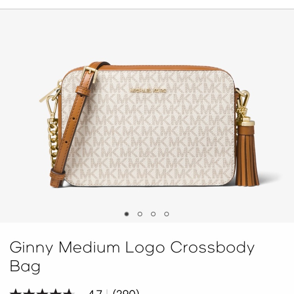Michael Kors White and Brown Crossbody Bag with Logo Design and Leather Trim